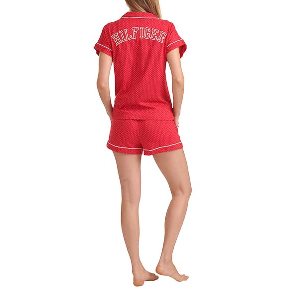 Tommy Hilfiger Printed Shirt & Shorts 2-Piece Pajama Set Red XL NEW $85 - Picture 3 of 5